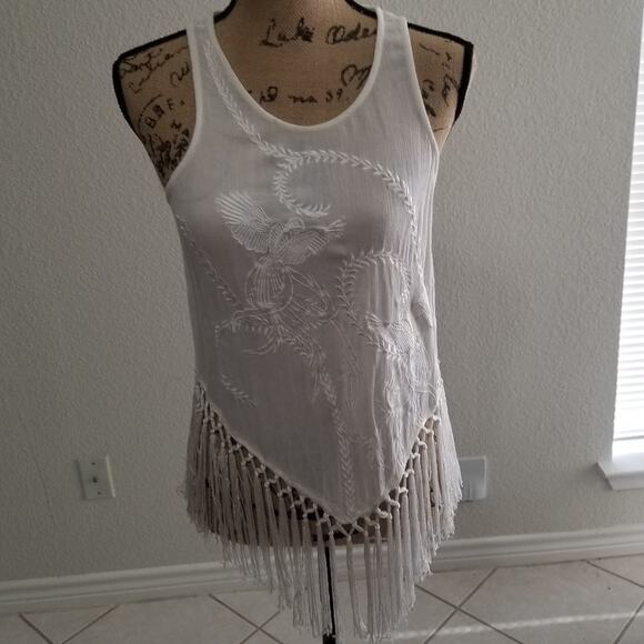 BUFFALO David Bitton embroidered tassel‎ hem tank top sp in white - Picture 1 of 5